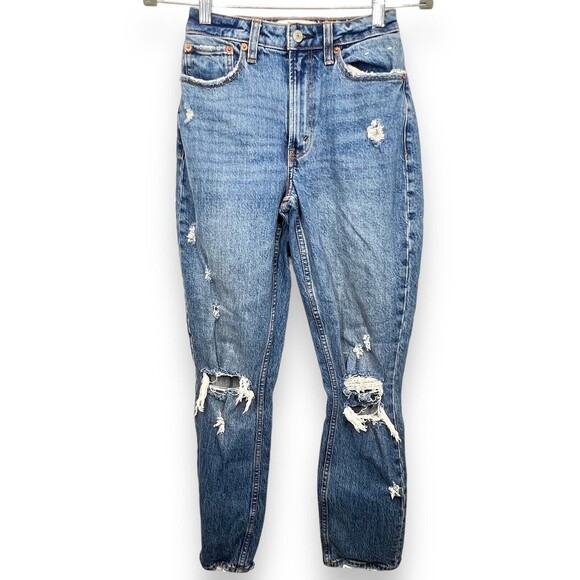 Abercrombie & Fitch Curve Love The Mom High Rise Distressed Jeans Women's 23 - Picture 3 of 9